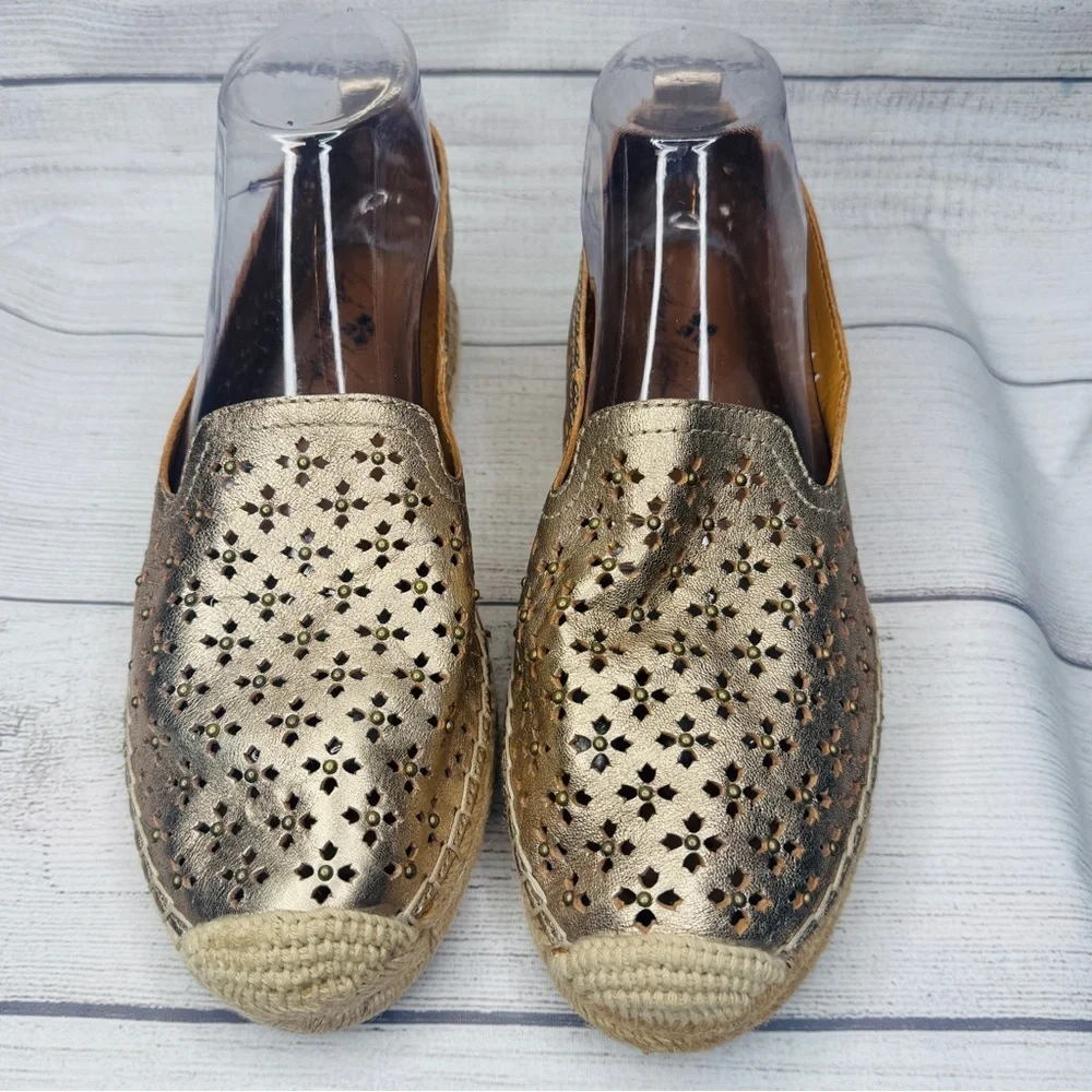 Patricia Nash Women Espadrille Flats‎ Elena Size US 8.5M Pale Gold Leather